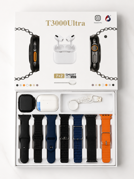 T3000 Ultra 7-in-2 Smart Watch Combo with Wireless Earbuds